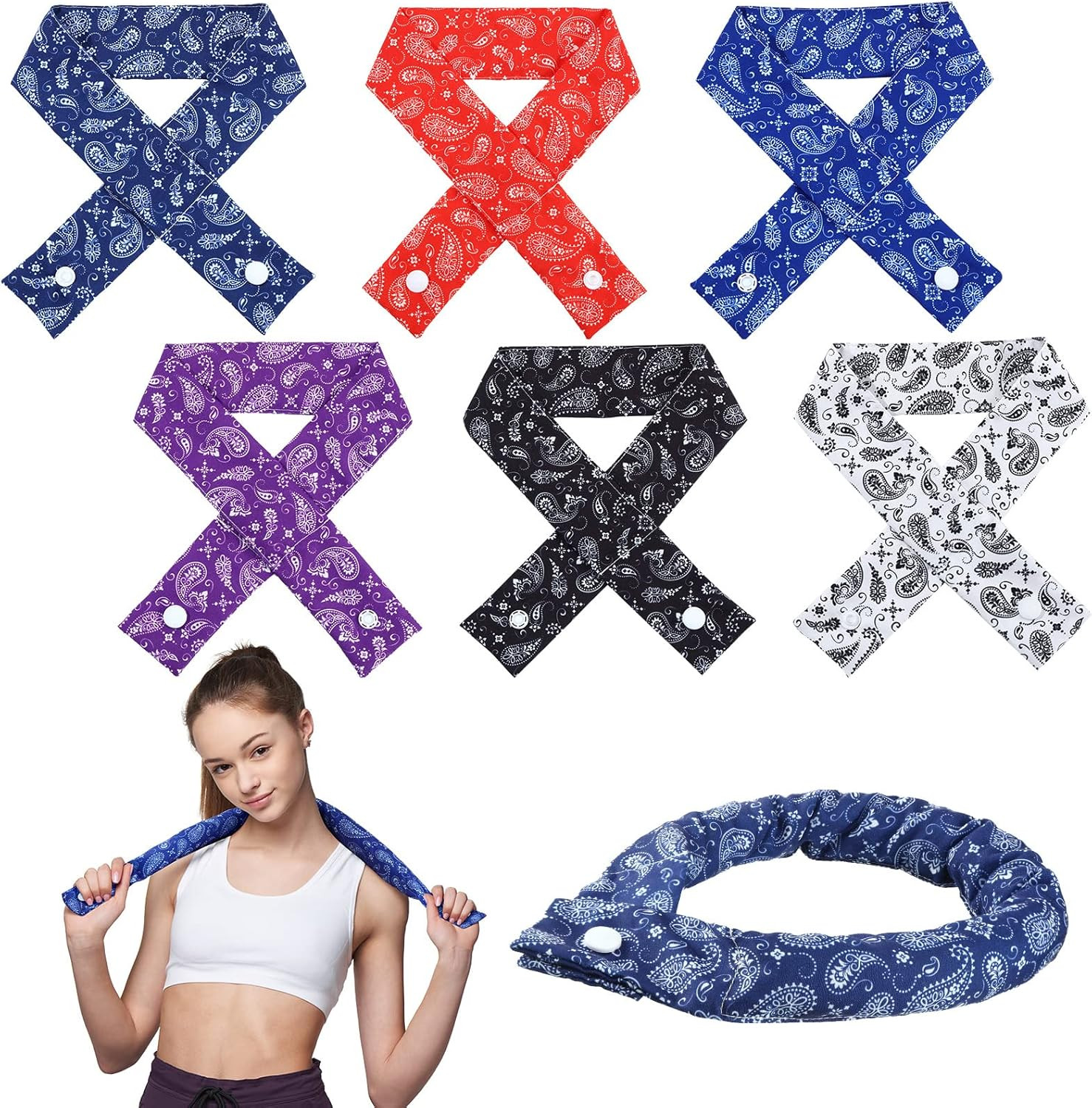 6 Pieces Cooling Neck Wraps Cooling Bandana Neck Cooler Ice Cooler Scarf for Wom