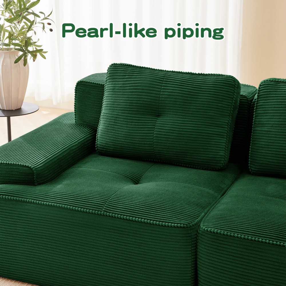 117" Modular Sectional Sofa w/ Corduroy Fabric, 3-Seater, Green
