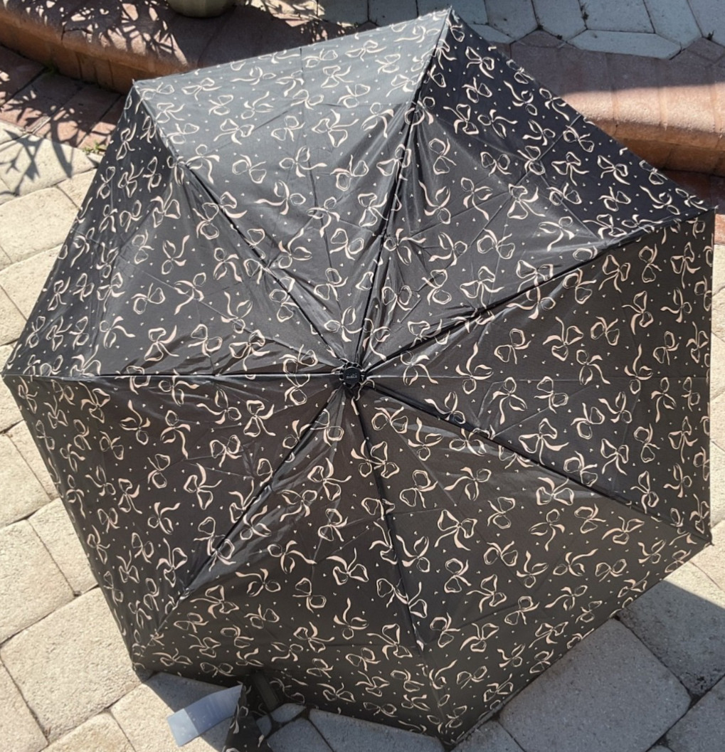 TOTES WOMEN'S UMBRELLA BOWS AUTO OPEN CLOSE SUN PROTECTION 43 INCH COVERAGE NWT