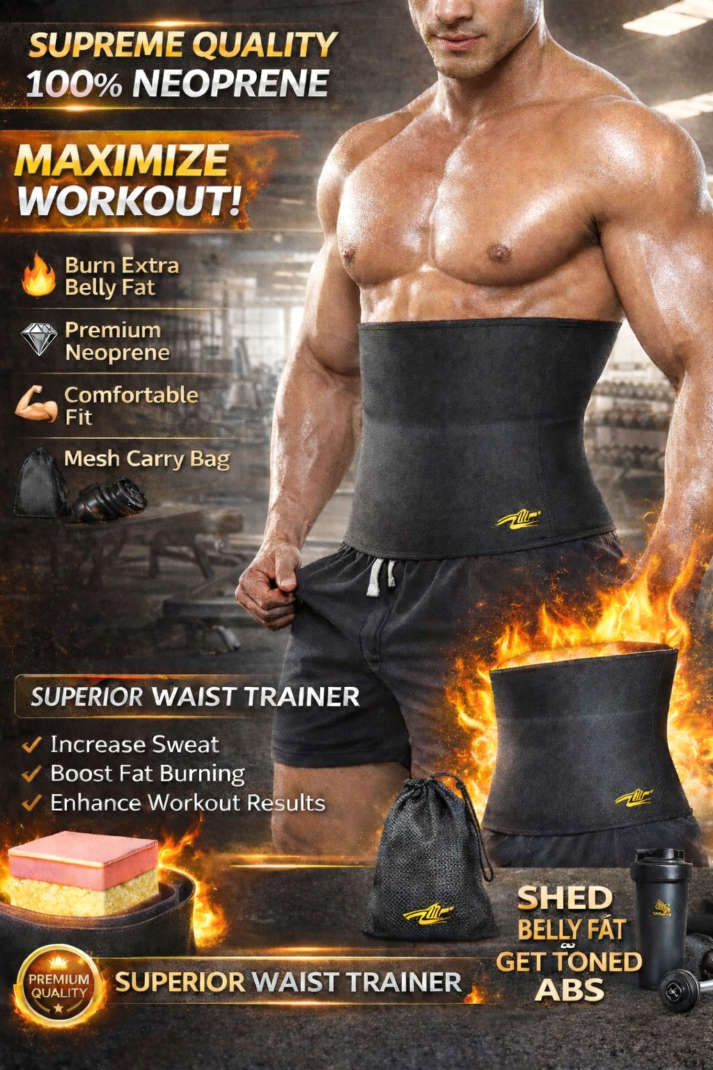 Men's Fat Burner Tummy Slim Body Shaper Neoprene Sauna Sweat Belts Waist Trainer
