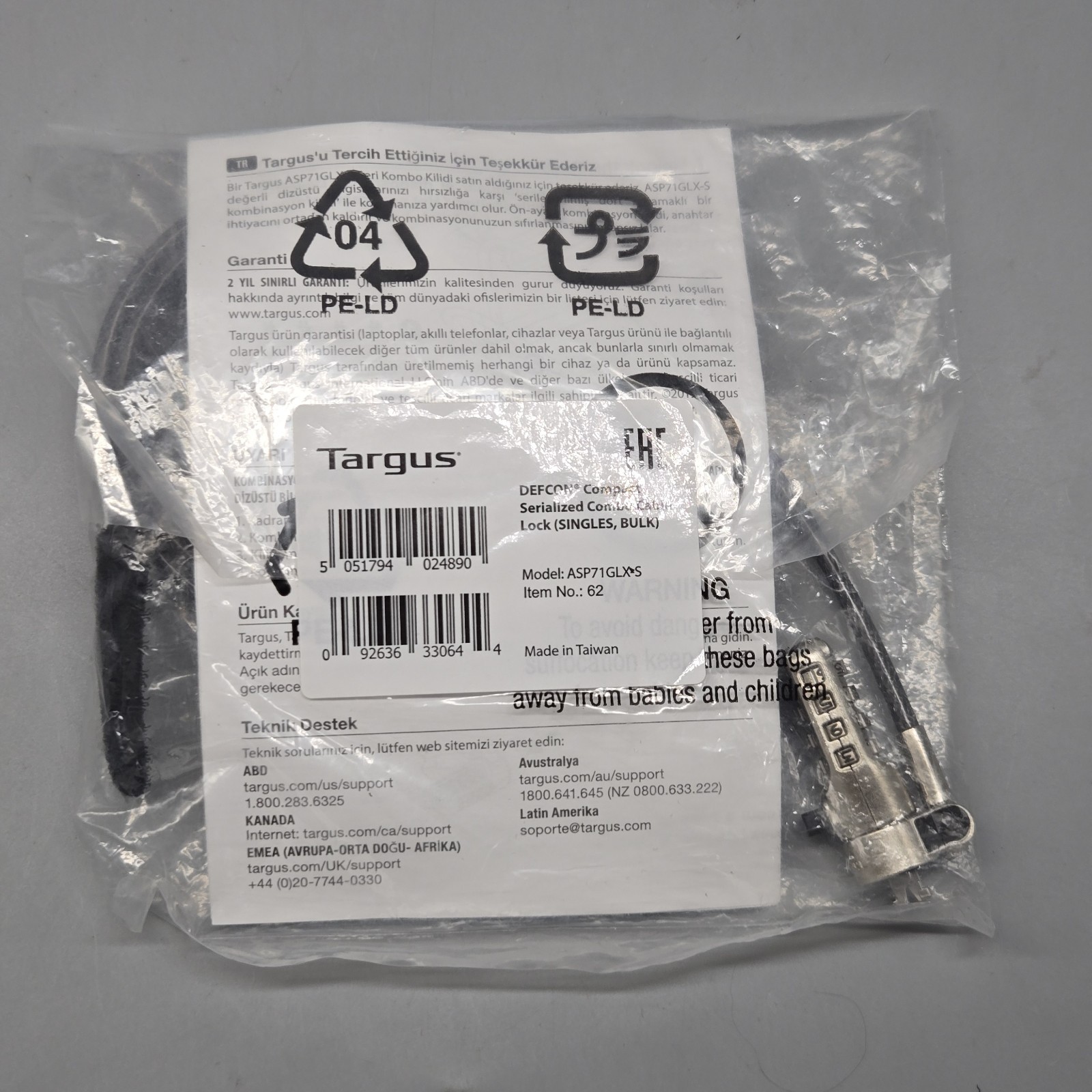 Targus ASP71GLX-S DEFCON Compact Serialized Combo Cable Lock - Black