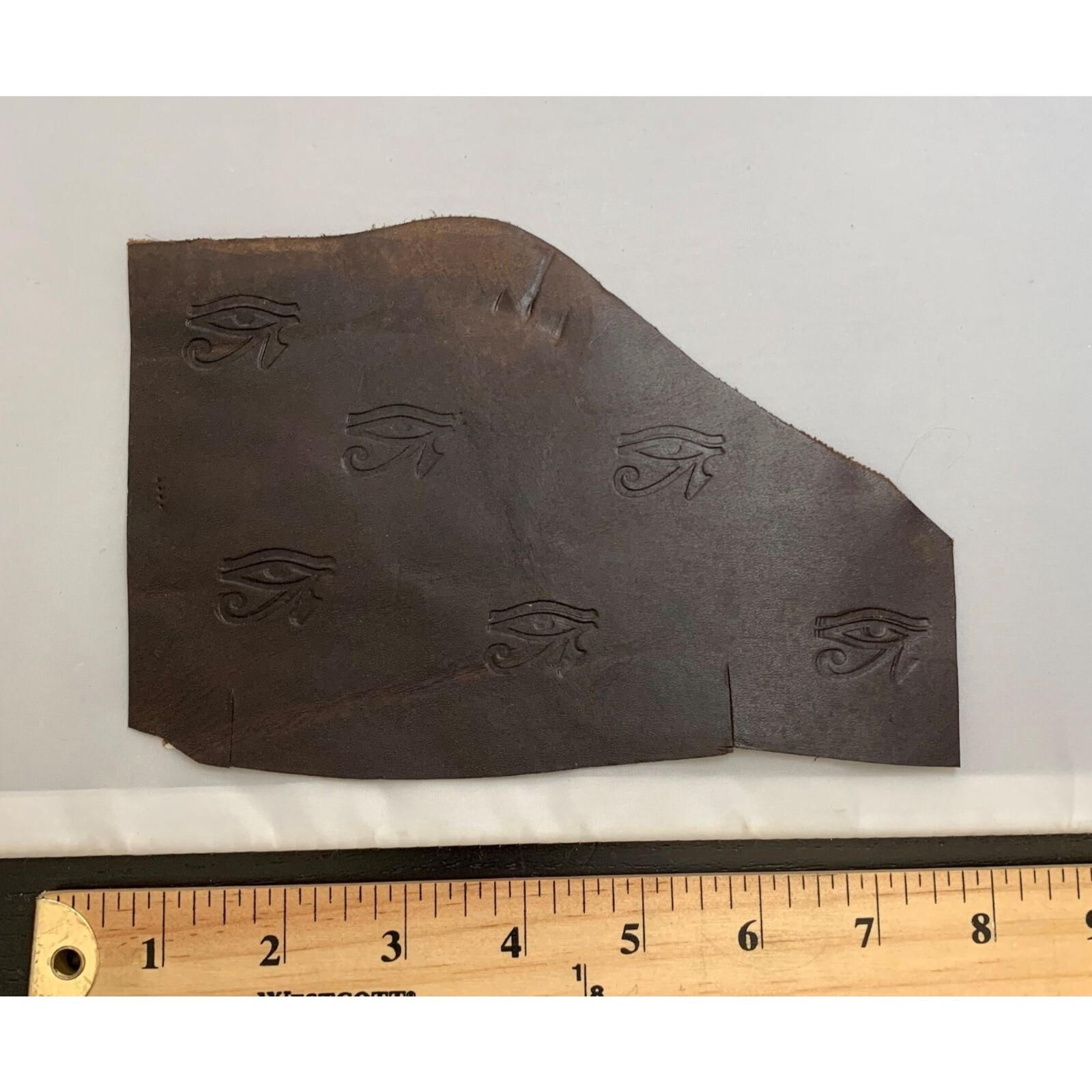 Sale #1 7"x5" - Egyptian Eye - Dark Brown Embossed Design Thick Cow Leather Hide