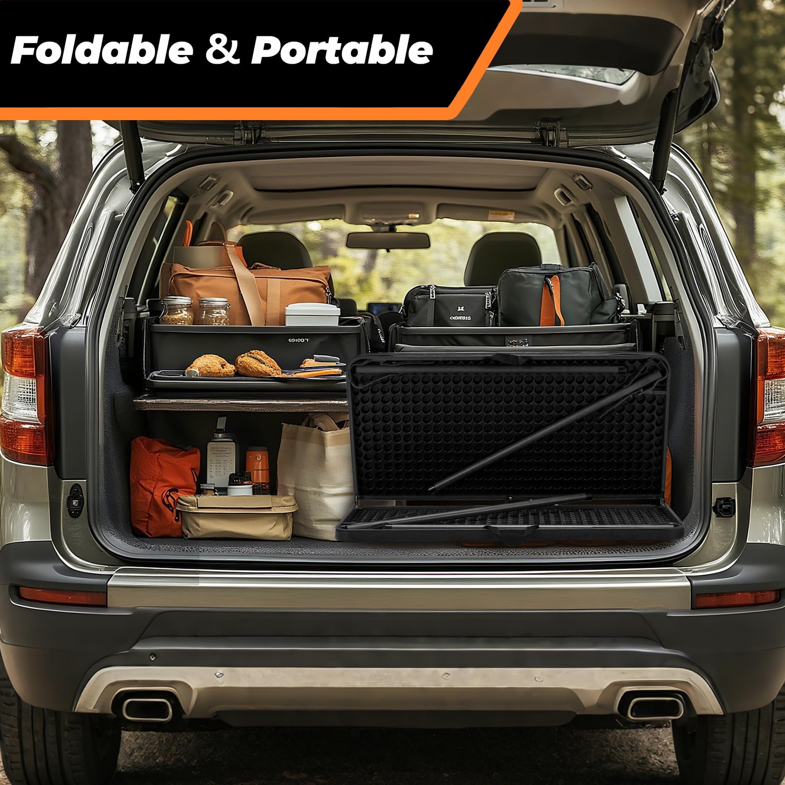 Outspurge 34" Folding Table, Portable Square 34"L X 17"W X 2.75"H, Black