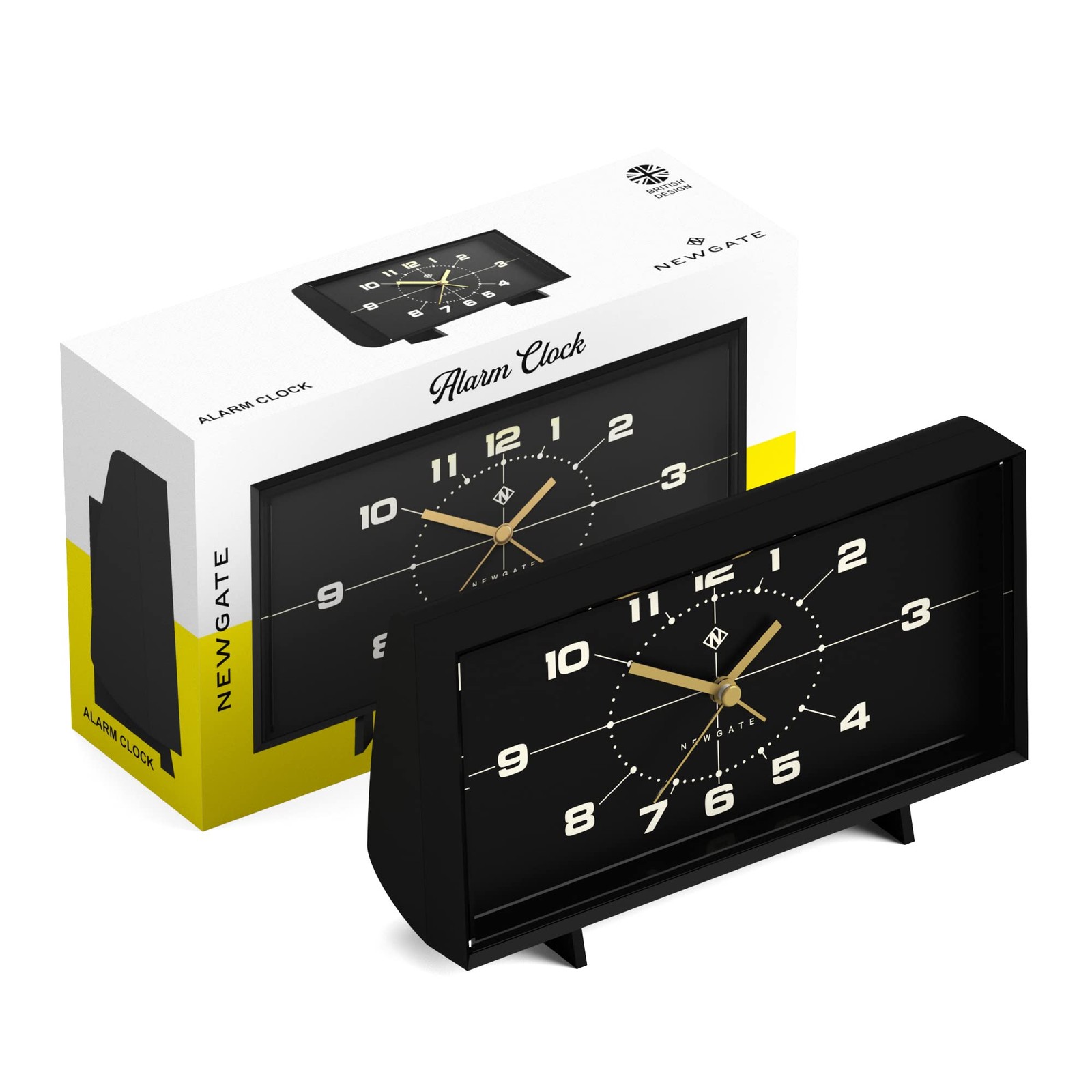 NEWGATE® Wideboy Alarm Clock | Rectangular Retro Design | cm, Matt Black