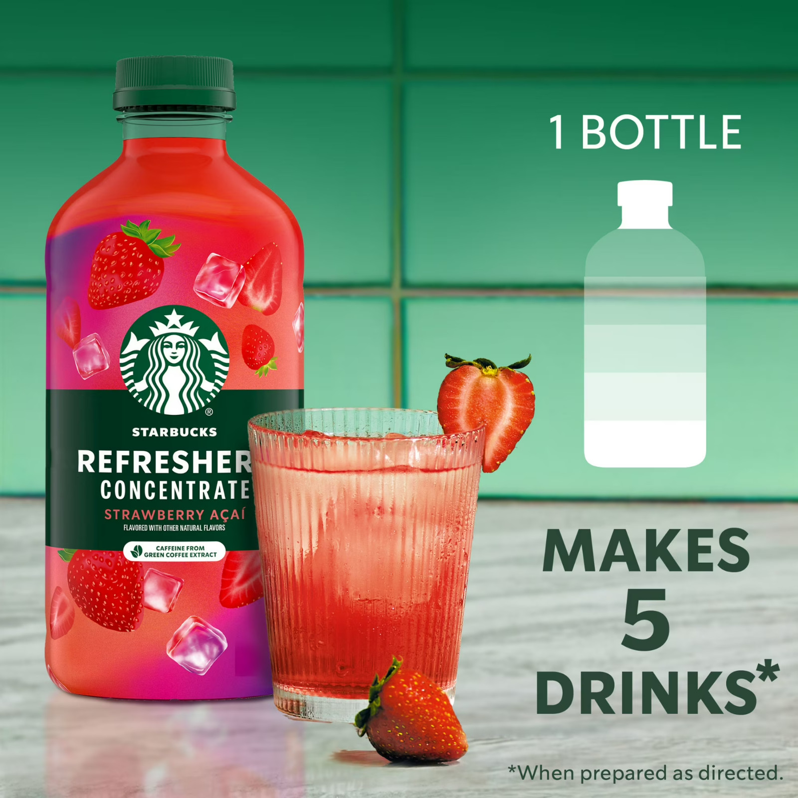 Starbucks Refreshers Concentrate Strawberry Acai, Refreshing Drink, Cold 32fl oz
