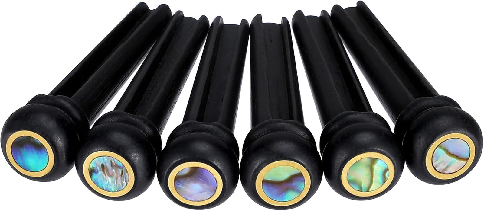 6Pcs Ebony Acoustic Guitar Bridge Pins with Abalone Dot Inlays, Slotted Guitar S