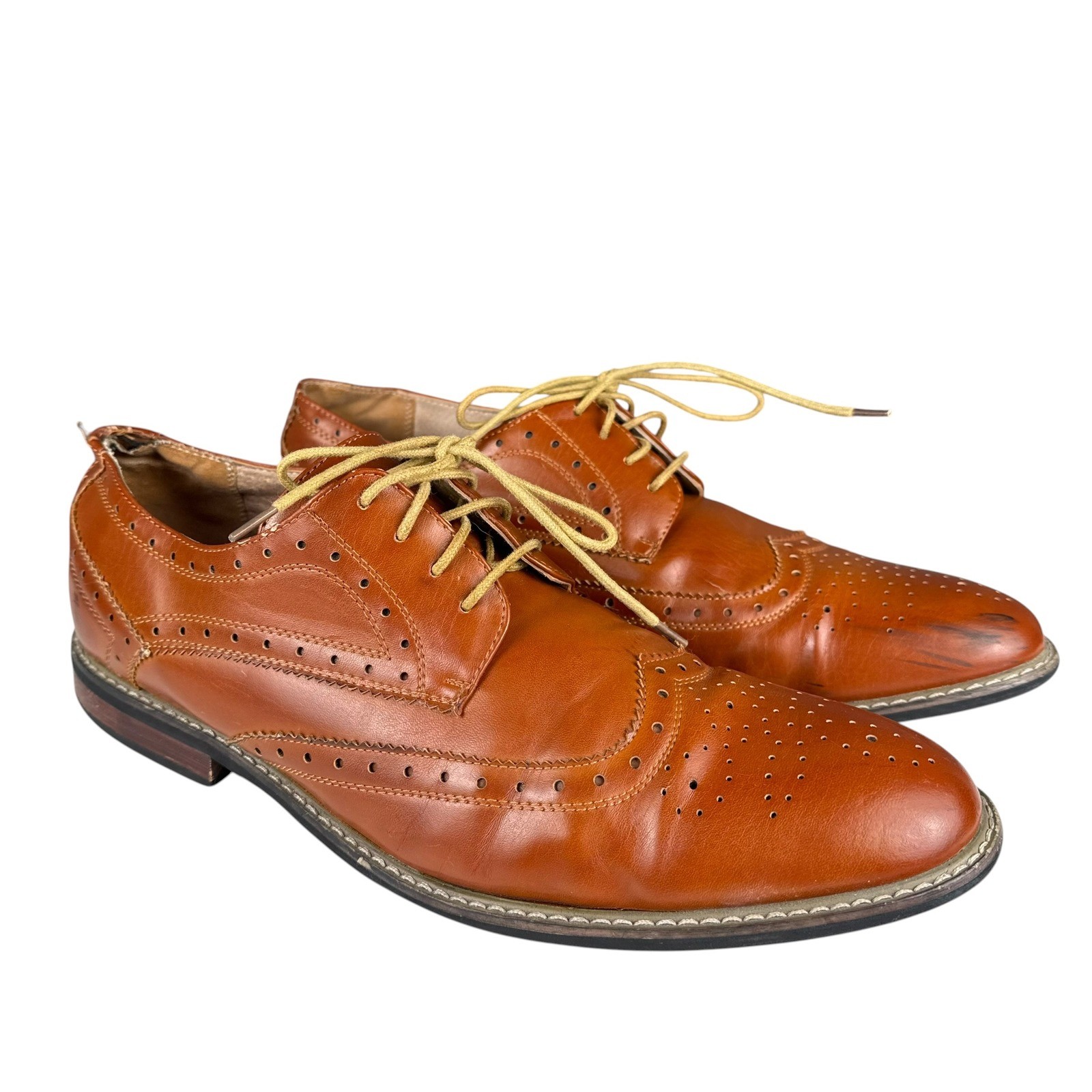 Bruno Marc Mens Cognac Brown Wingtip Brogue Oxford Dress Shoes Lace Up Size 11