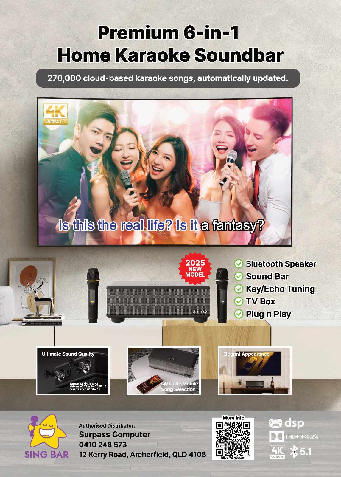 Singbar Karaoke Systems (All in One: Karaoke, 2x Mic, 4.1  speakers，HIFi Grade