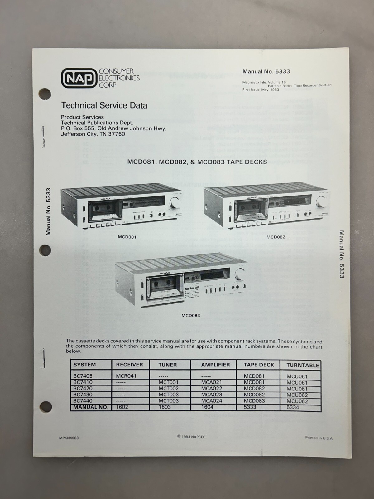 Magnavox MCD081 MCD082 MCD083 Original Service Manual Free Shipping