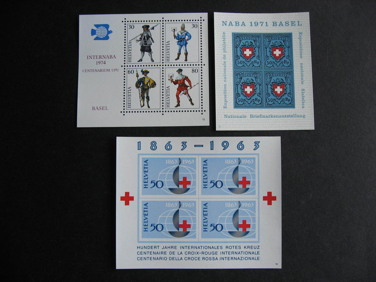 SWITZERLAND 3 MNH souvenir sheets Sc 428, 530 and 585 check them out!