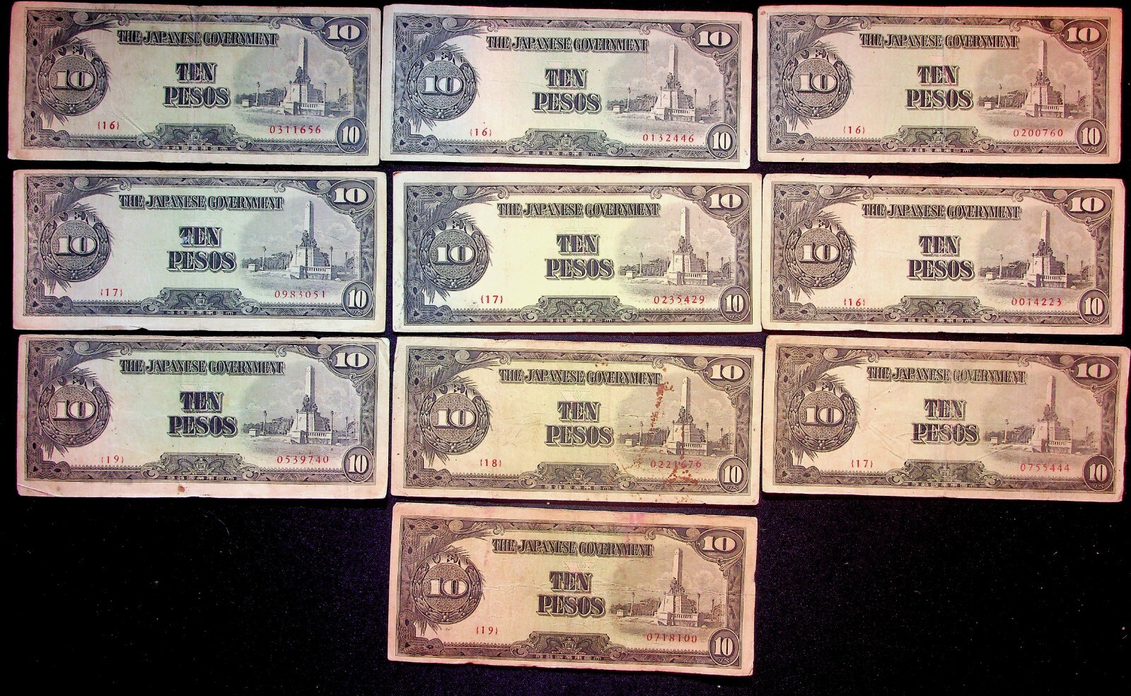 Philippines Banknotes.Japanese Invasion Money - 10 Pesos. Lot Of 50 Circulated