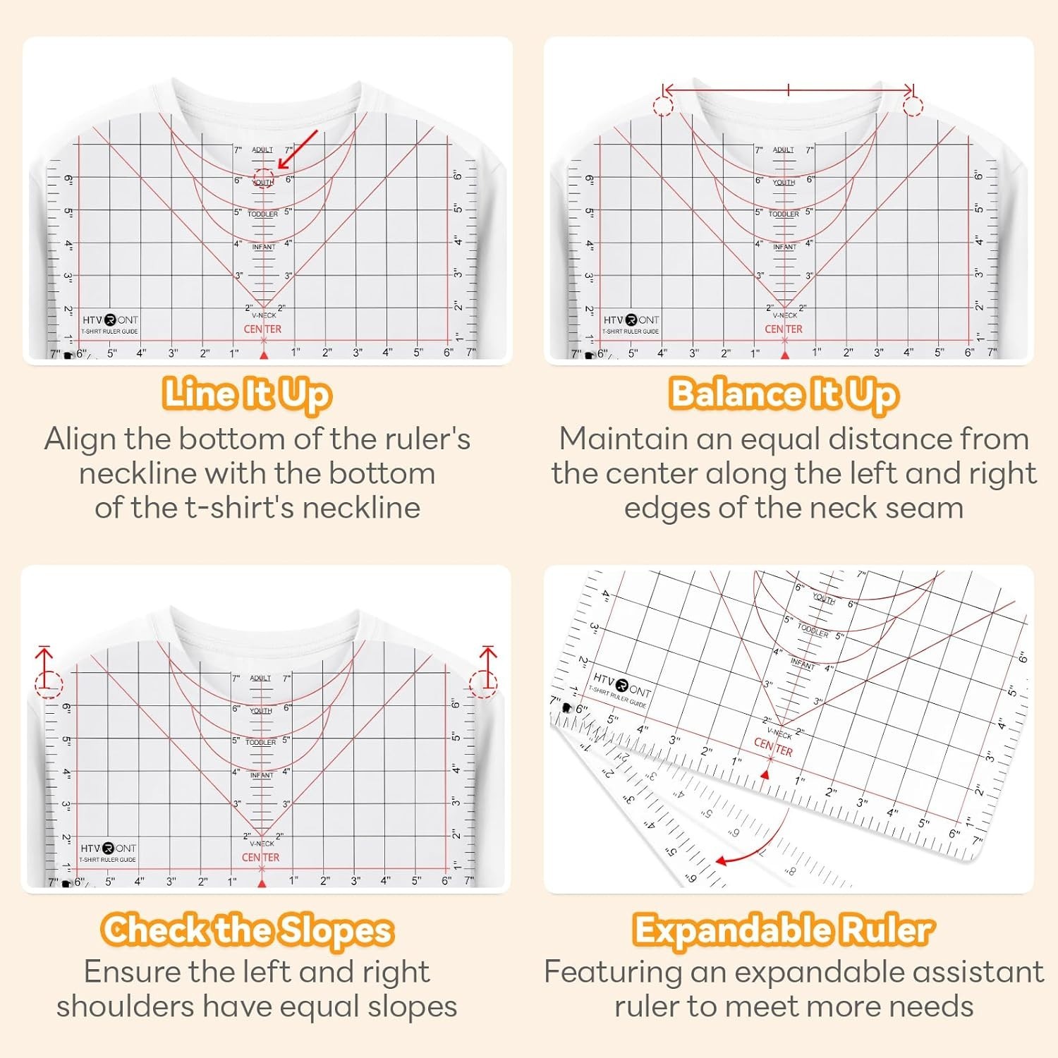 HTVRONT Tshirt Ruler Guide for Vinyl Alignment - Transparent PVC Tshirt Measurem