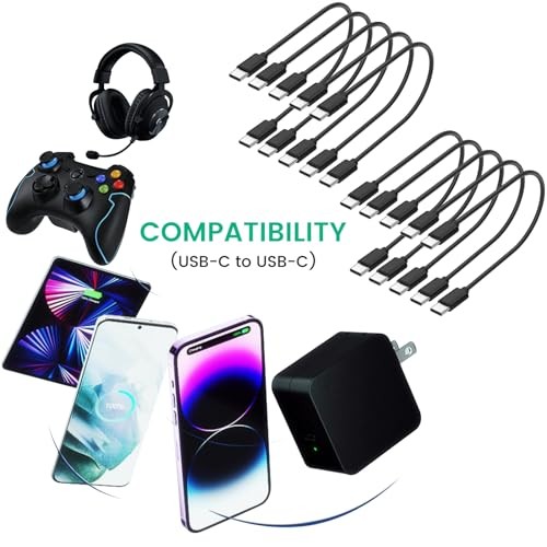 -Pack USB C Charger Cable,1ft Bulk Short Cables, Multipack 60W Fast 10 Black