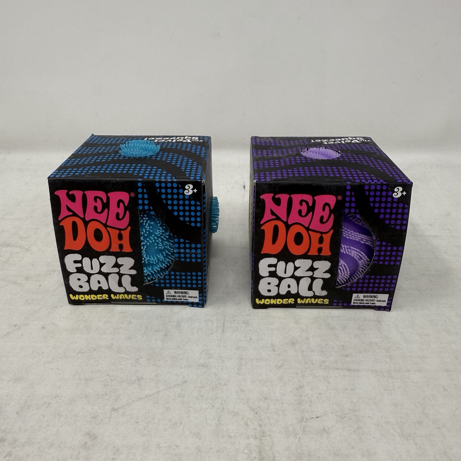 AUTHENTIC NeeDoh Fuzz Ball Wonder Waves Squishy Stress Ball NEW LOT OF 2 Blu/Prp