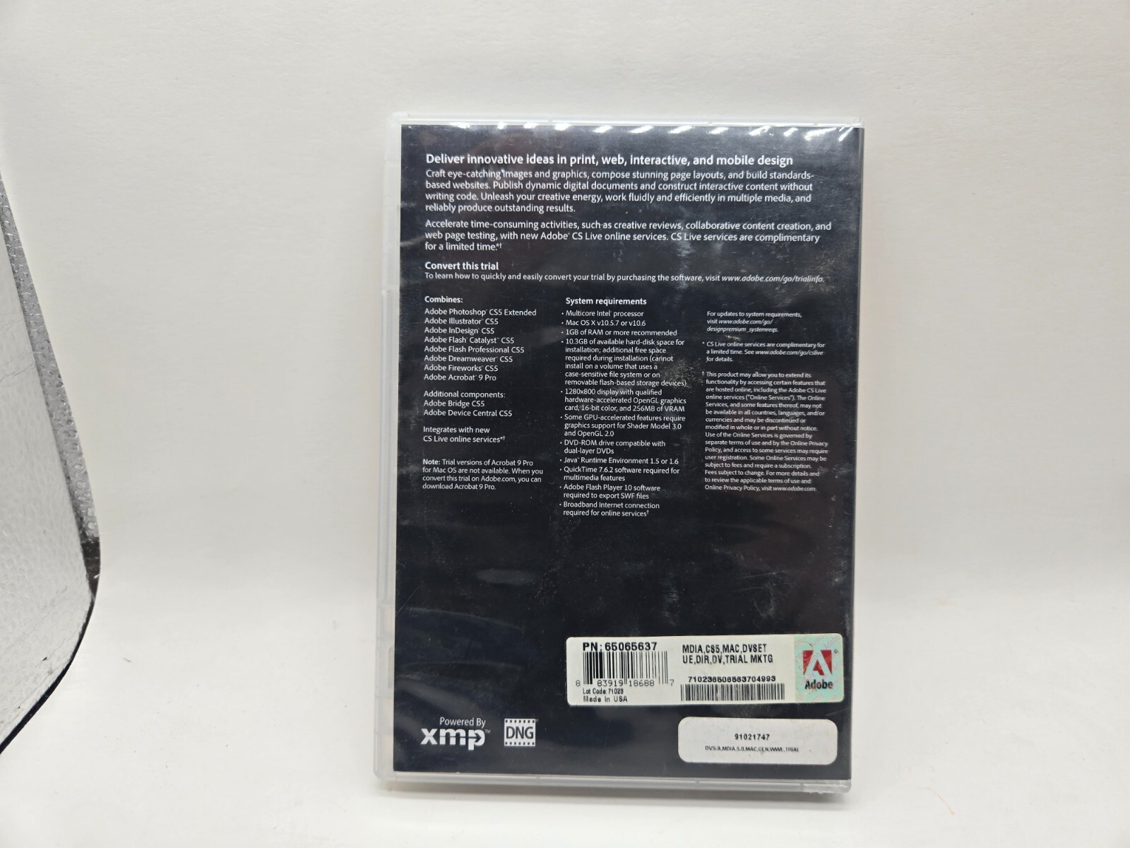 Adobe Creative Suite 5 Design Premium disc (30 day trial) see notes ONE DISC