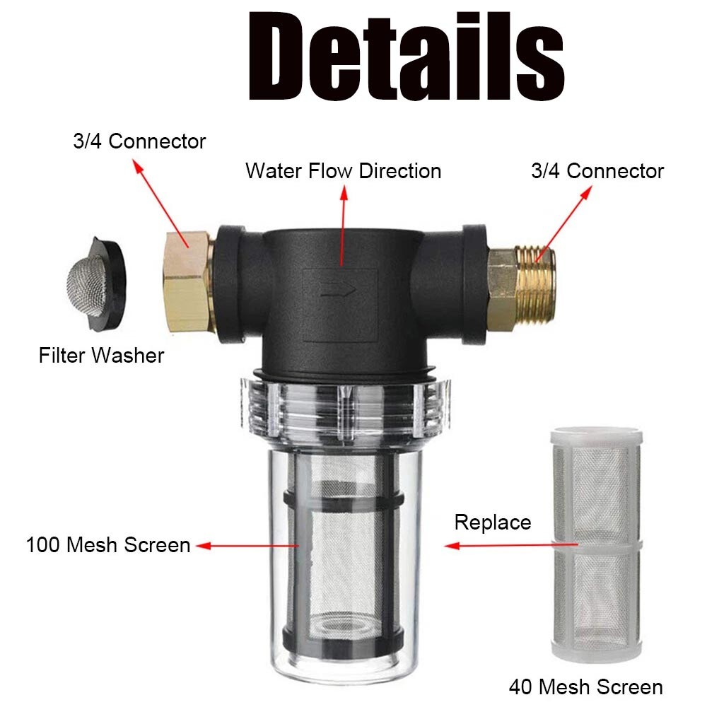 Inline Water Filter for Garden Hose with 40 Mesh and 100 Mesh Screen 2 ORings US