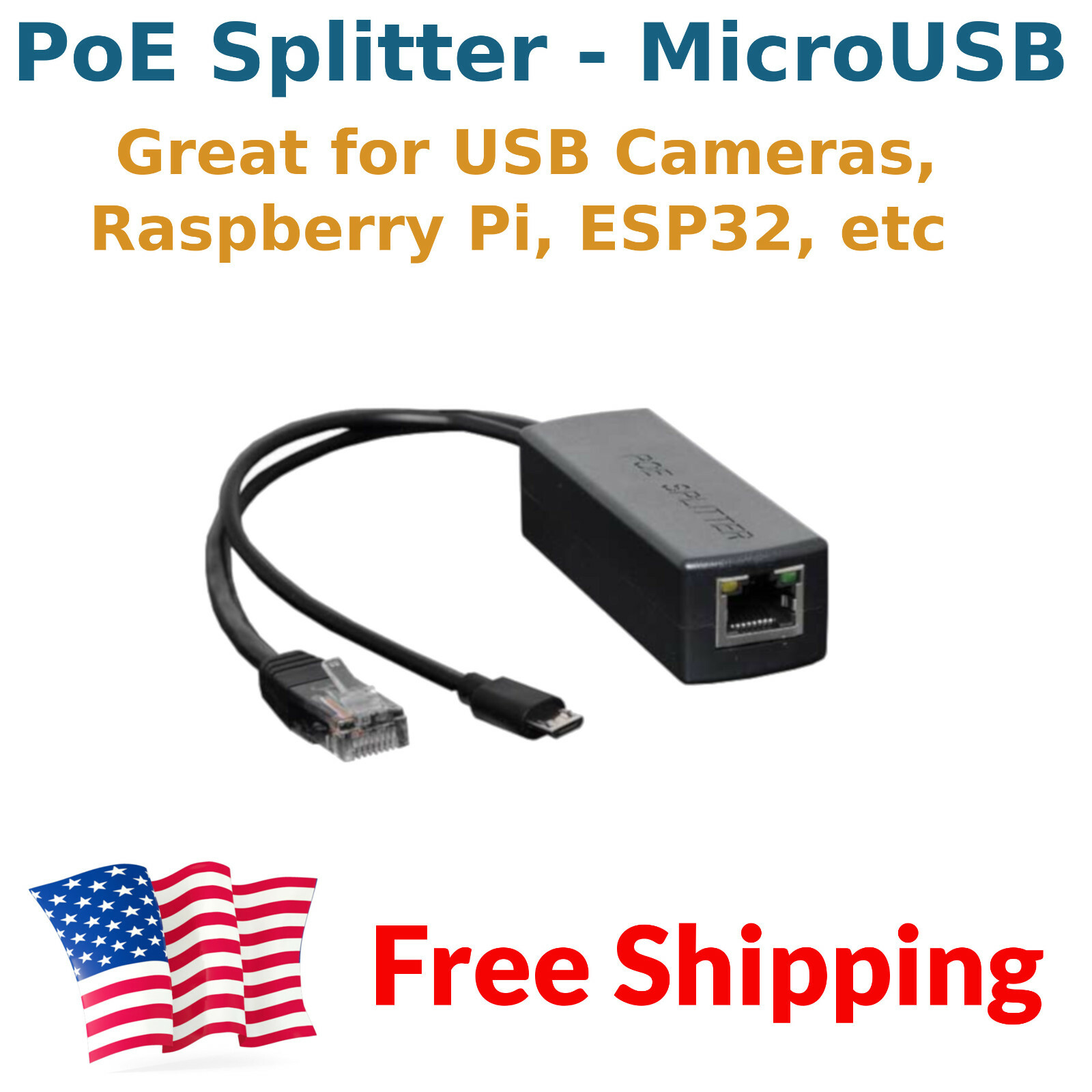 48V 5V PoE Power Over Ethernet Splitter USB MicroUSB Adapter Raspberry Pi ESP32
