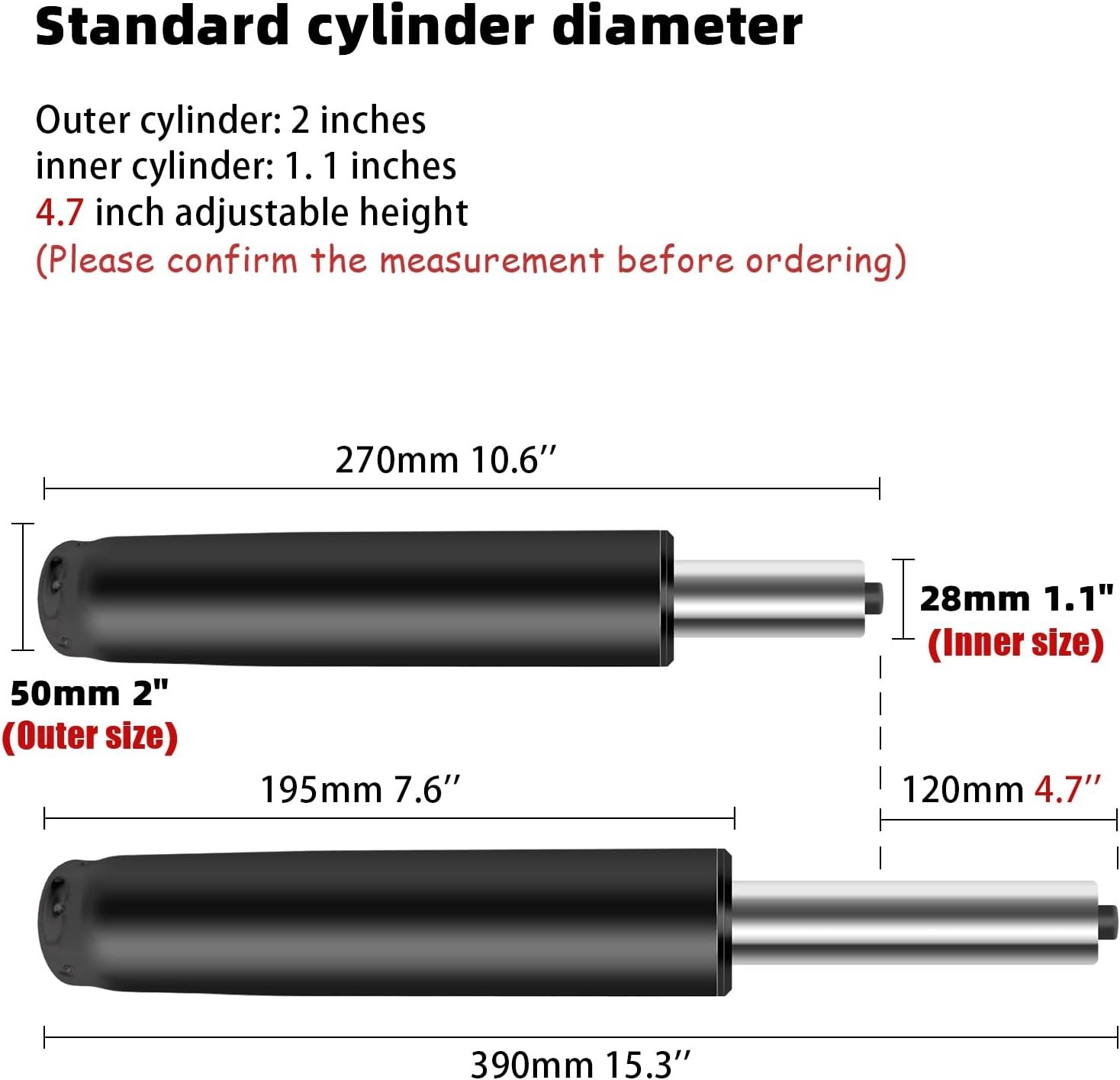 4.7 Inch Heavy Duty Office Chair Gas Lift Cylinder Universal Fit Replacement ...