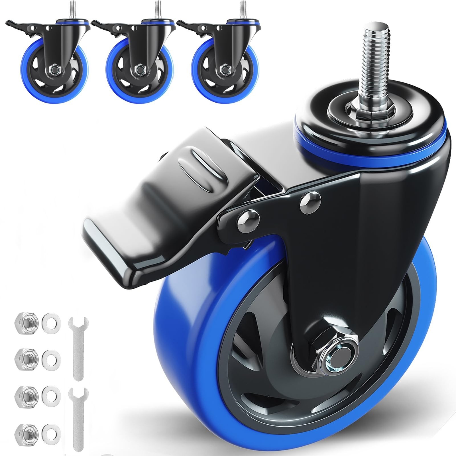Stem Caster Wheels 5 inch Heavy Duty Threaded Stem Mount Casters Set of 4 wit...