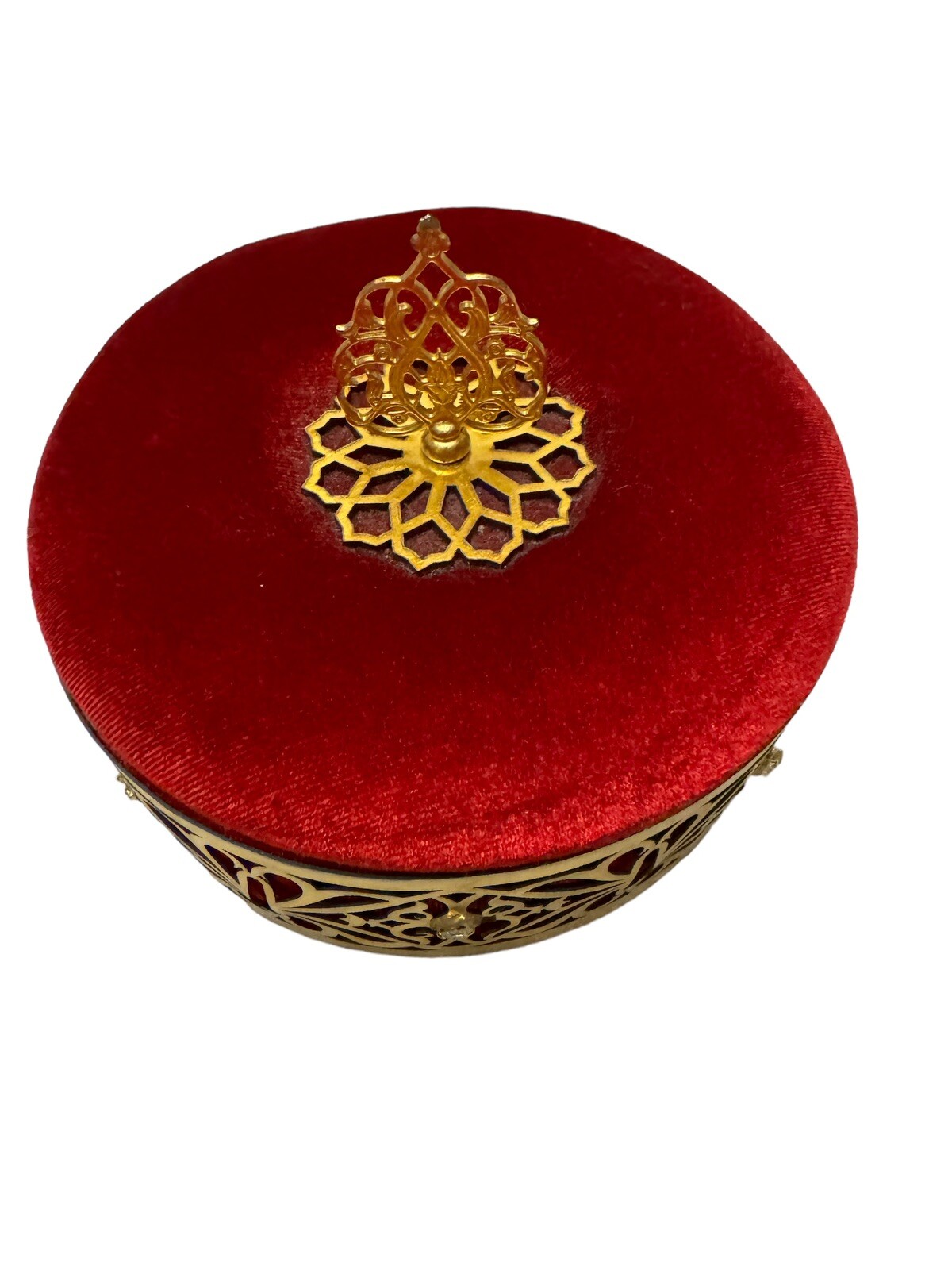 Red Velvet Arabic Gold Accent Keepsake Trinket Box
