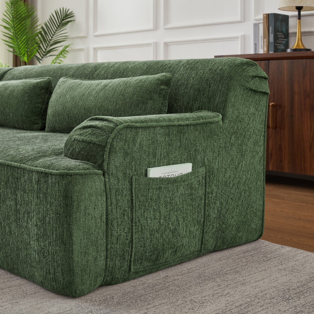 L-Shape Chenille Sofa w/ Tufted Design, Sleeper Couch for Living Room