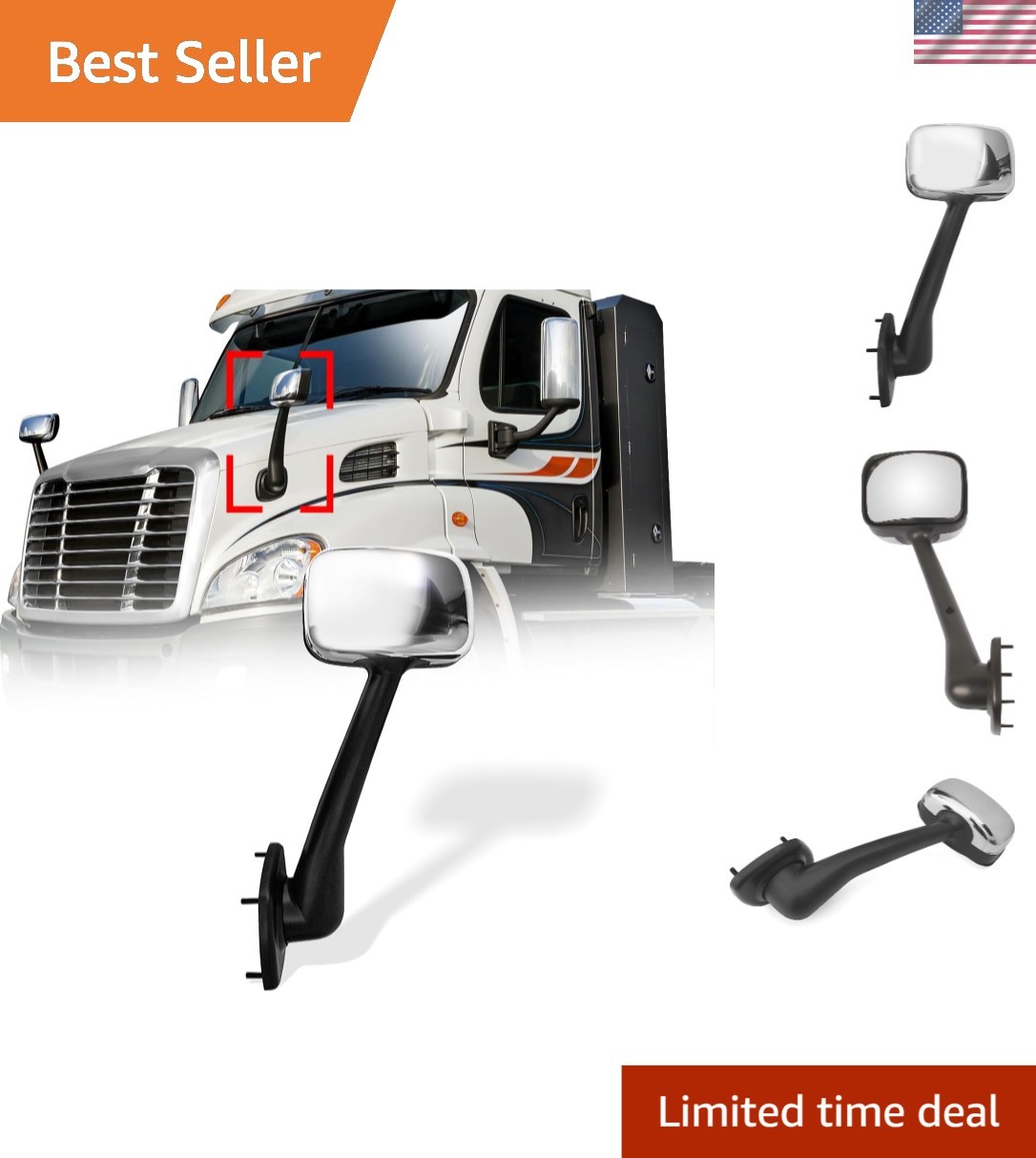 Chrome Hood Mirror for Freightliner Cascadia 2008-2016 Left Driver Side OEM