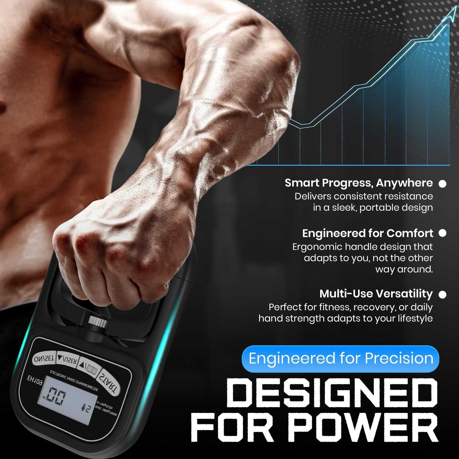 Hand Grip Strength Tester 396lbs/180kg Digital Dynamometer with LED Display, ...