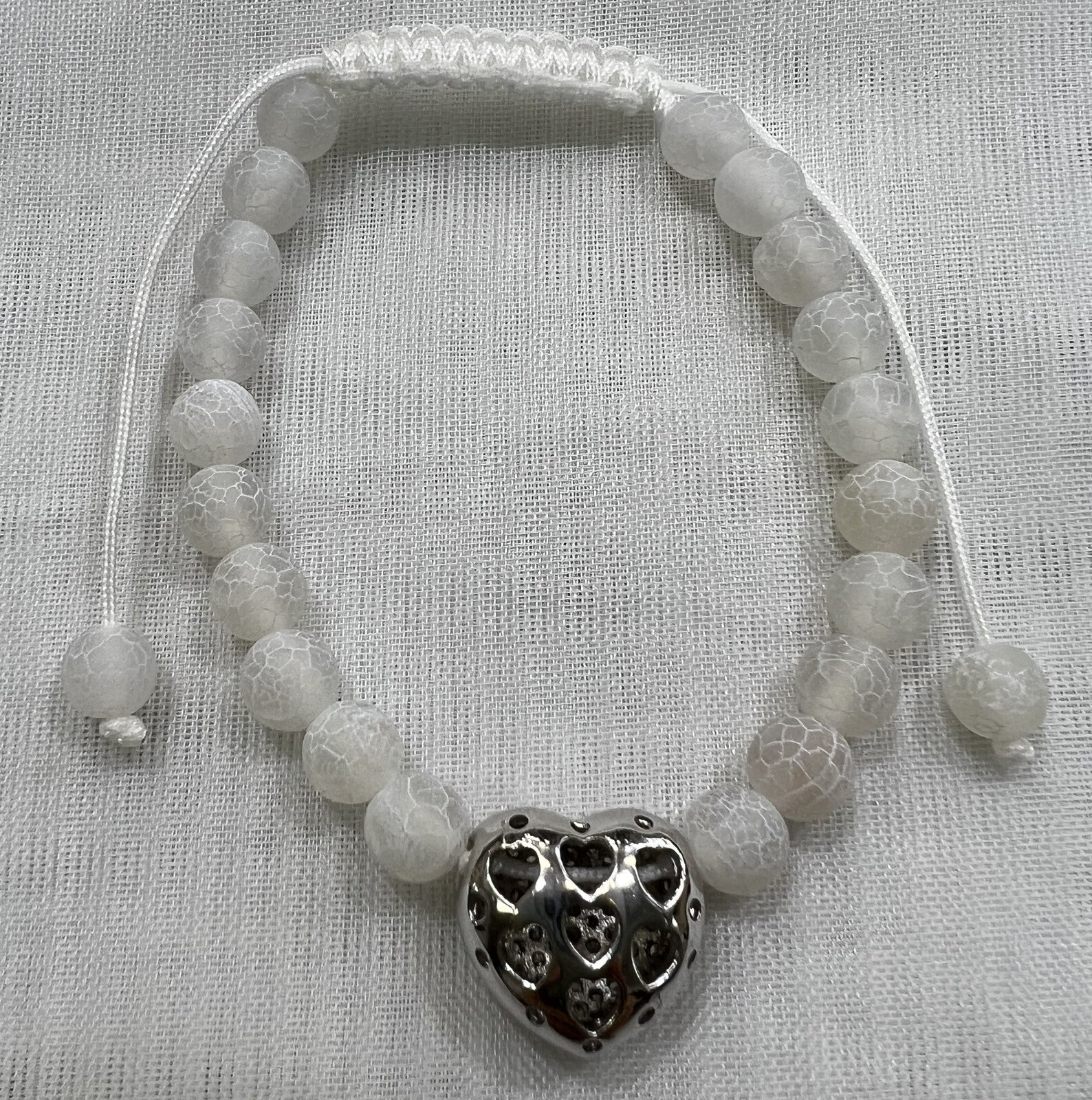 Handmade Unique 5”~9” Adjustable Bracelet with Agate, Cubic Zirconia Heart