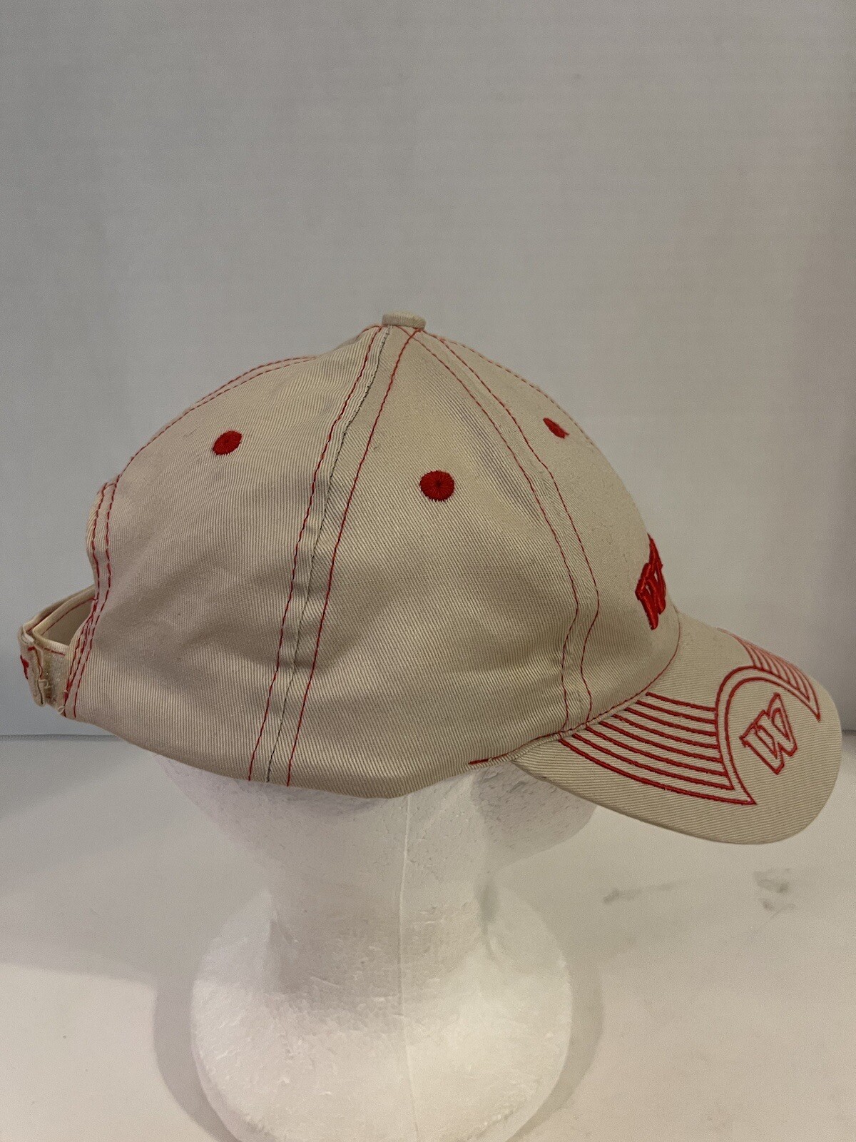 Warrior Custom Golf Hat Strap Back Beige Red Contrast Stitch Spellout