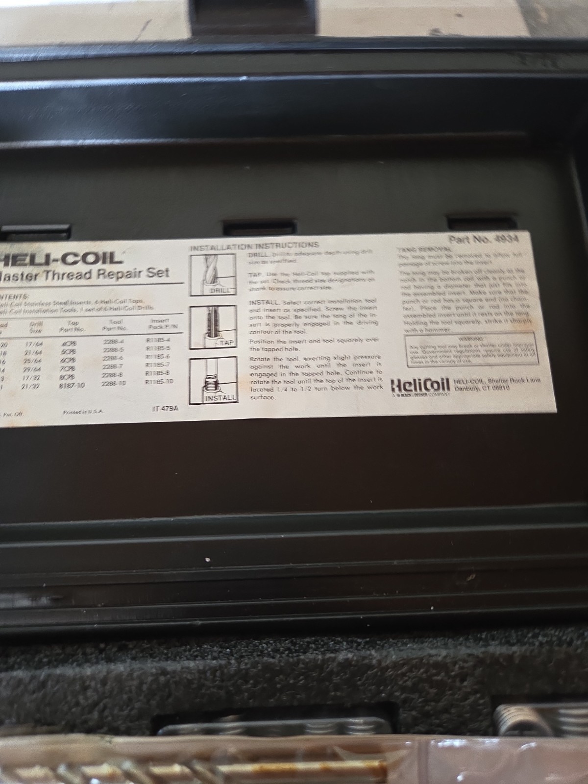 Helicoil Master SAE Fine Thread Repair Set 4936 w/ Bits,Insert Tools,Taps, Etc.