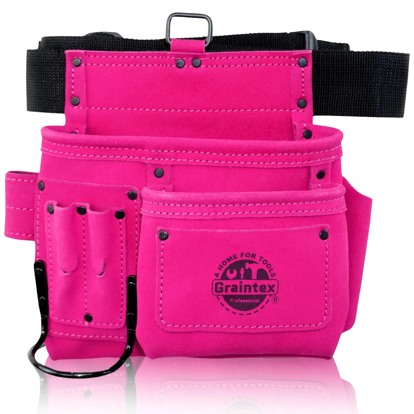 GRAINTEX SS2081 5 Pocket Nail & Tool Pouch Pink Color Suede Leather with 2” Webb
