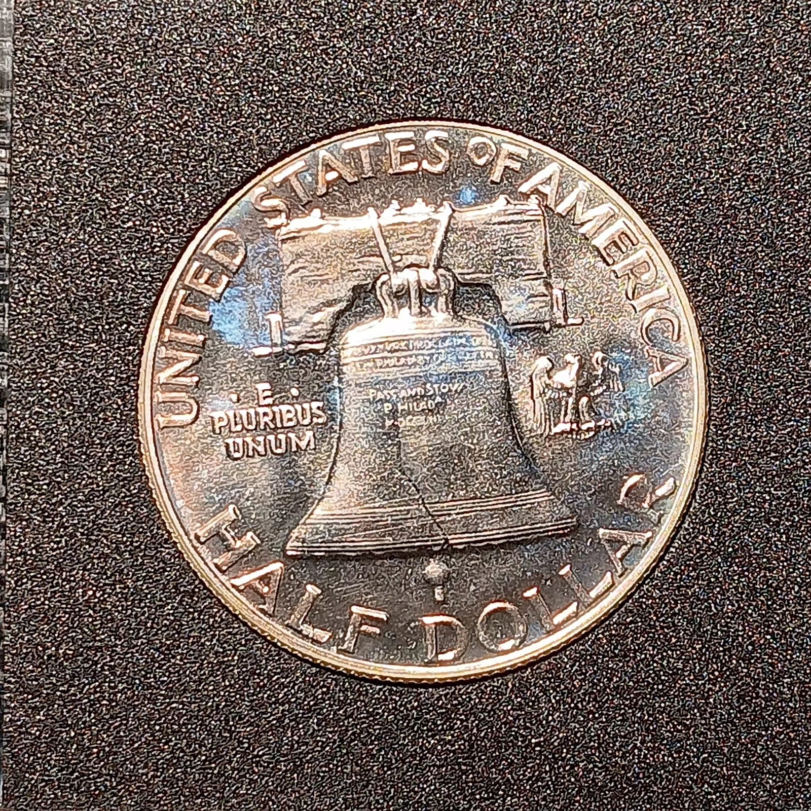 1954 Franklin Half Dollar Proof. BEAUTIFUL RAINBOW TONING.