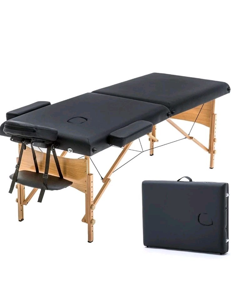 KCC Memory Foam Massage Table Premium Portable Wooden Legs Black