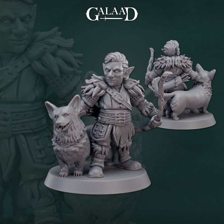 Gnome Ranger Male Corgi Companion Pet - Galaad Miniatures - Dungeons and Dragons