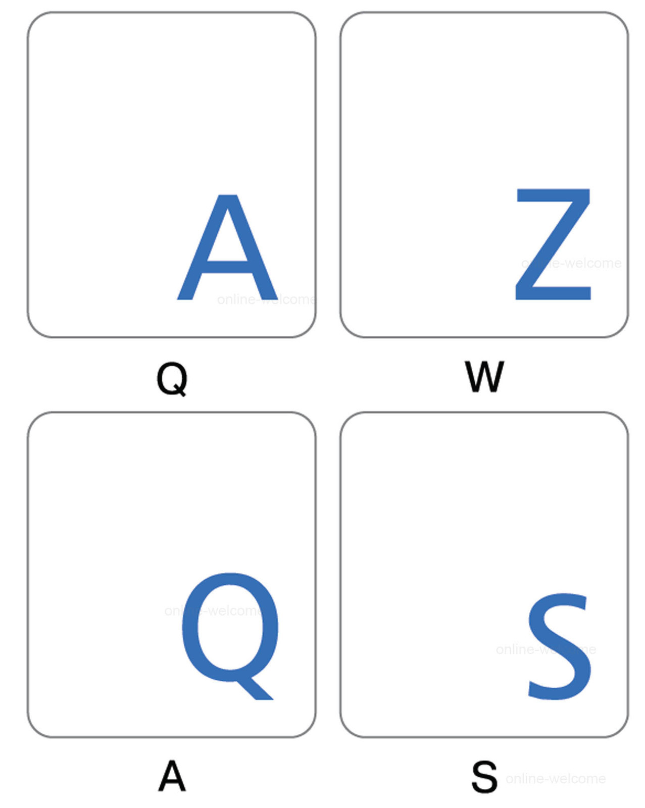 French Azerty blue transparent letters