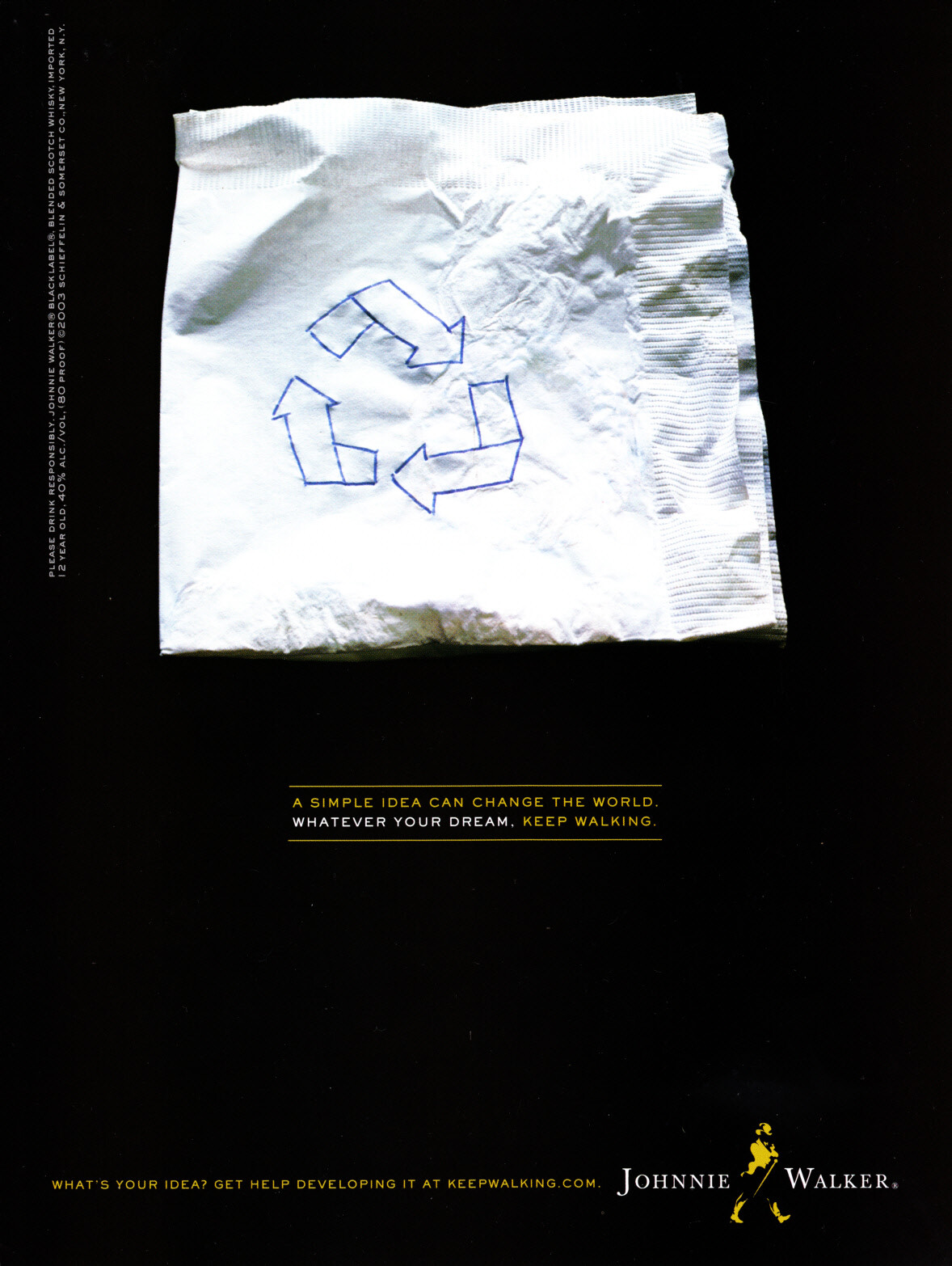JOHNNIE WALKER WHISKY AD #42 RARE 2003 A SIMPLE IDEA CAN CHANGE THE WORLD