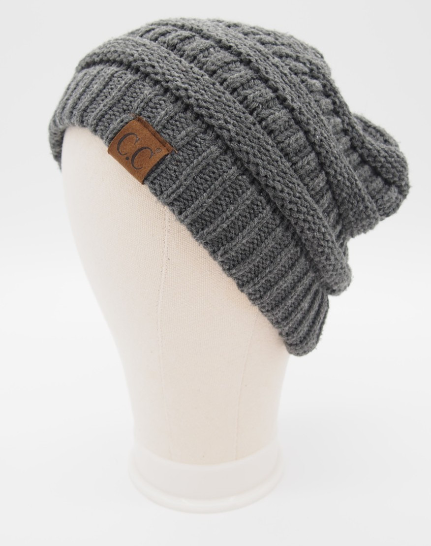 C.C Cozy Chunky Cable Knit Beanie Gray Adult One Size