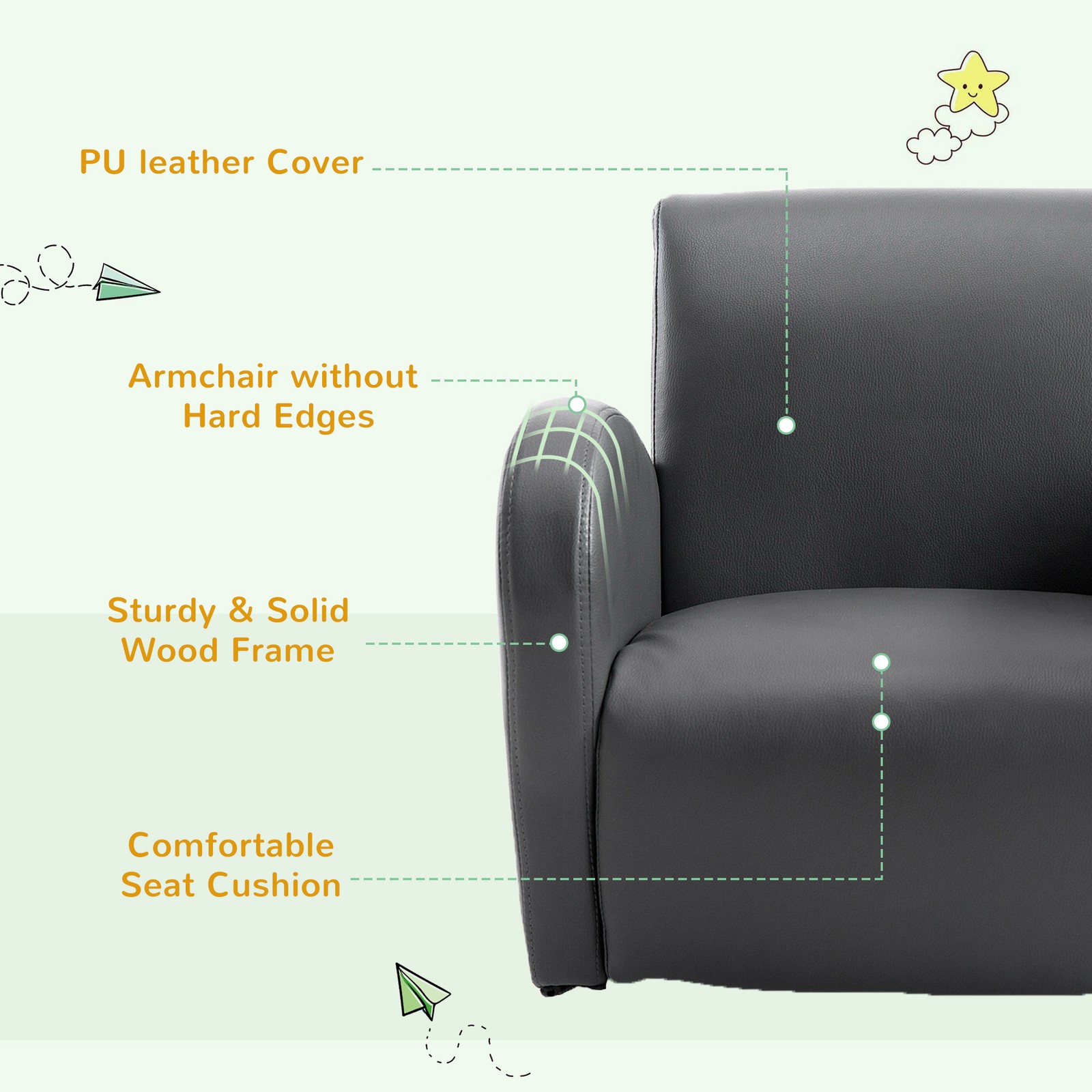 Childrens Soft & Comfortable Sofa Recliner w/ Storage for Remotes & Books