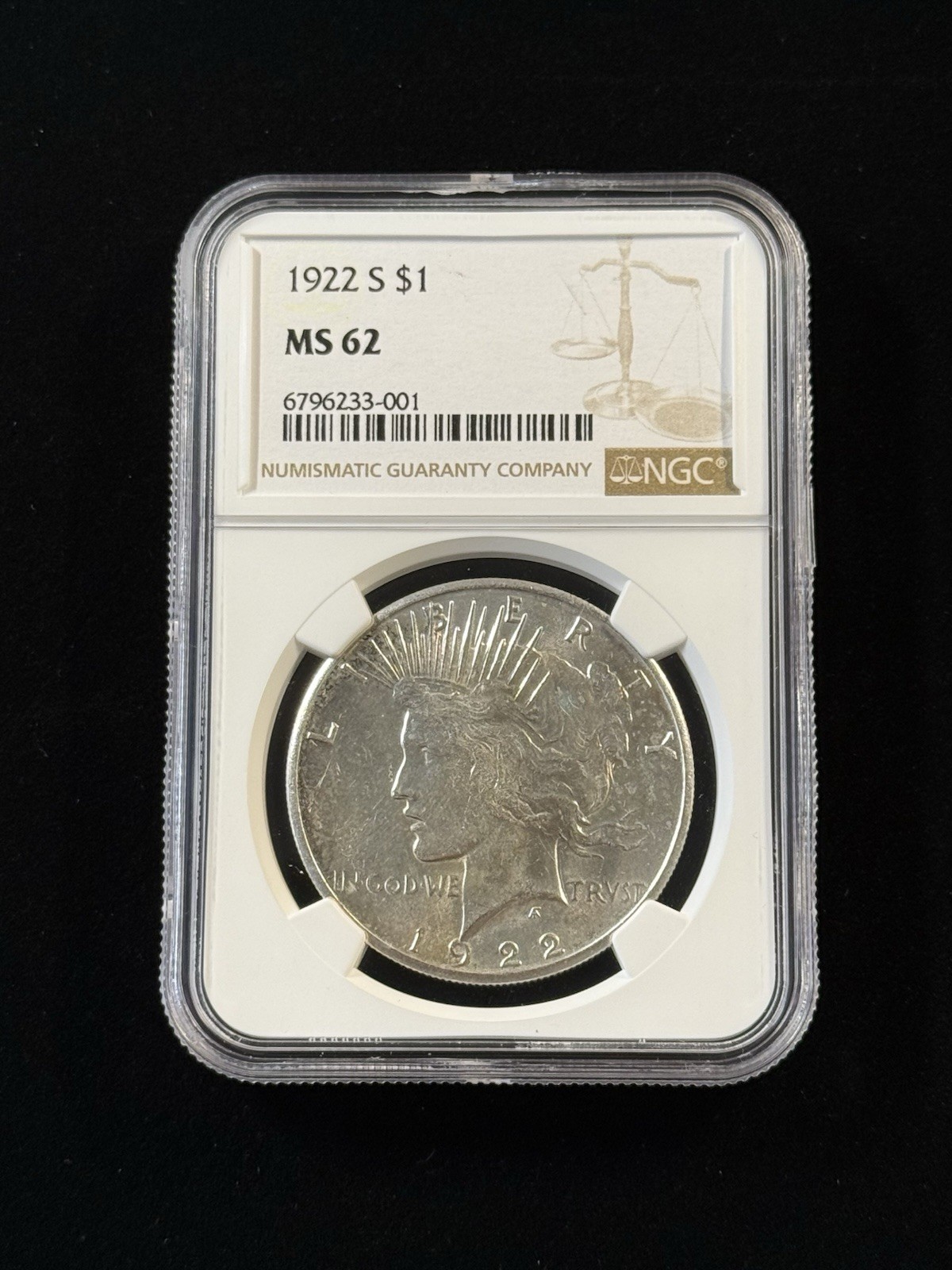 1922-S Peace Silver Dollar NGC MS62 Item #327
