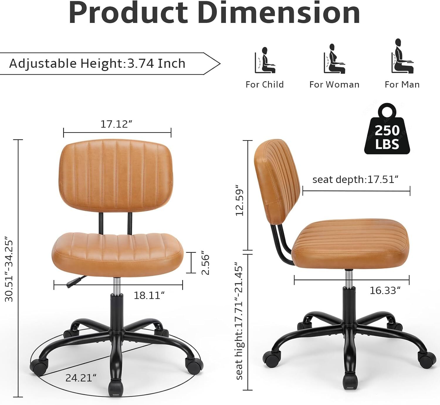 Home Office Chairs Desk with Comfy Low Back Lumbar Support Ergonomic Armless