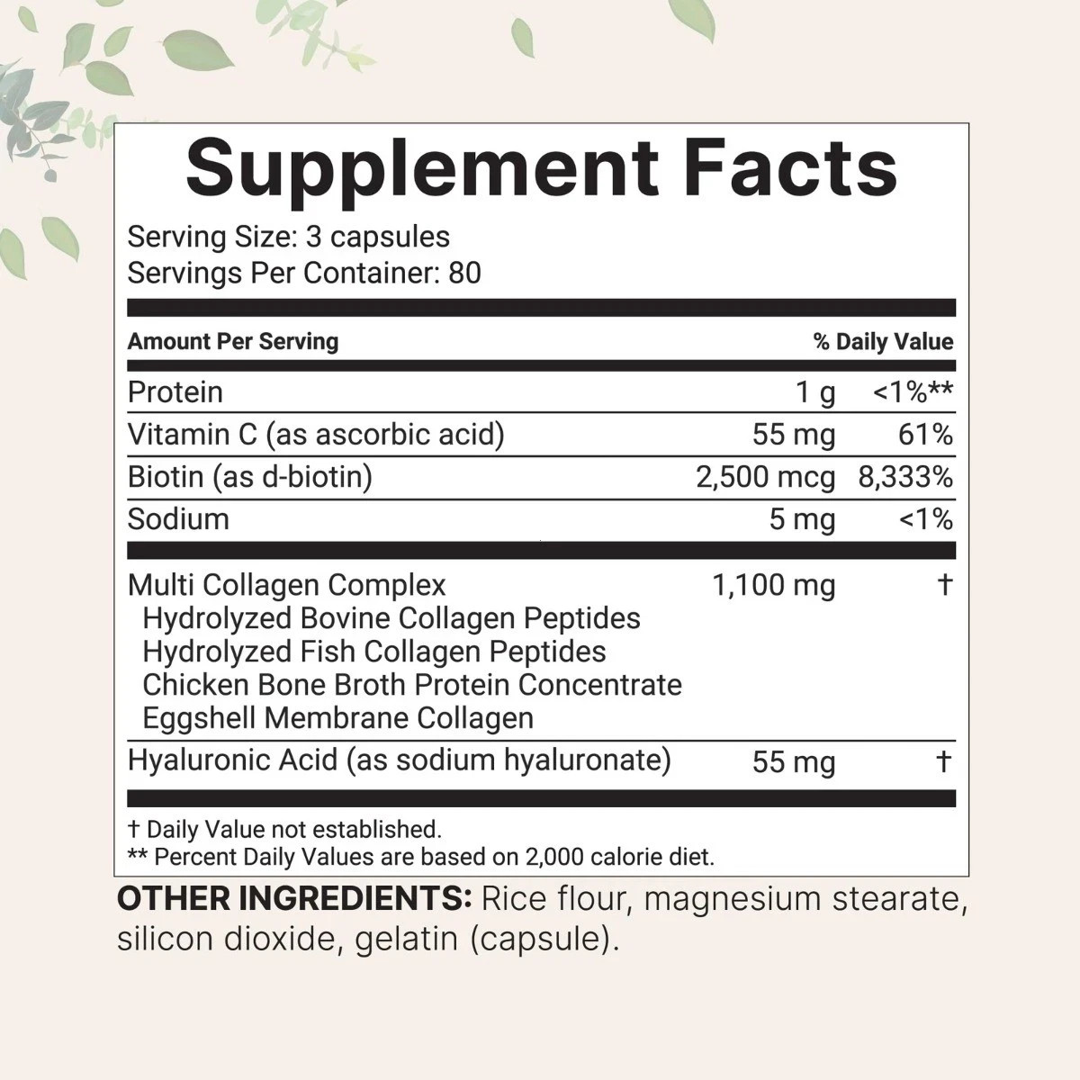 3 Pack Multi Collagen Peptides I II III V X, Biotin Vitamin C Hyaluronic Acid