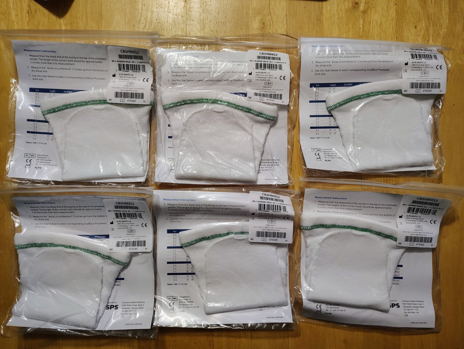 Cool Blue  3 Ply Prosthetic Sock; Size 1,2; L 8-12; White; NEW CB3HMXS2