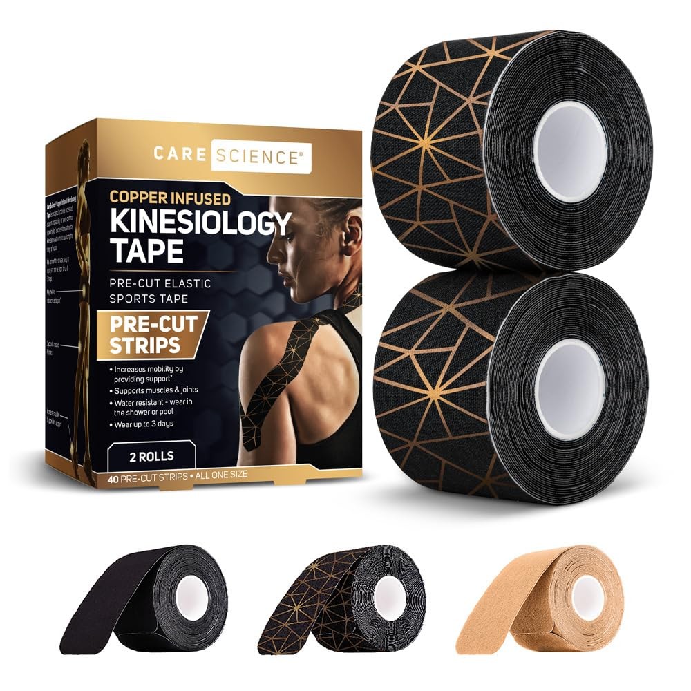 Waterproof Kinesiology Tape, 40 ct Precut Strips (2 Rolls), Copper Infused | ...