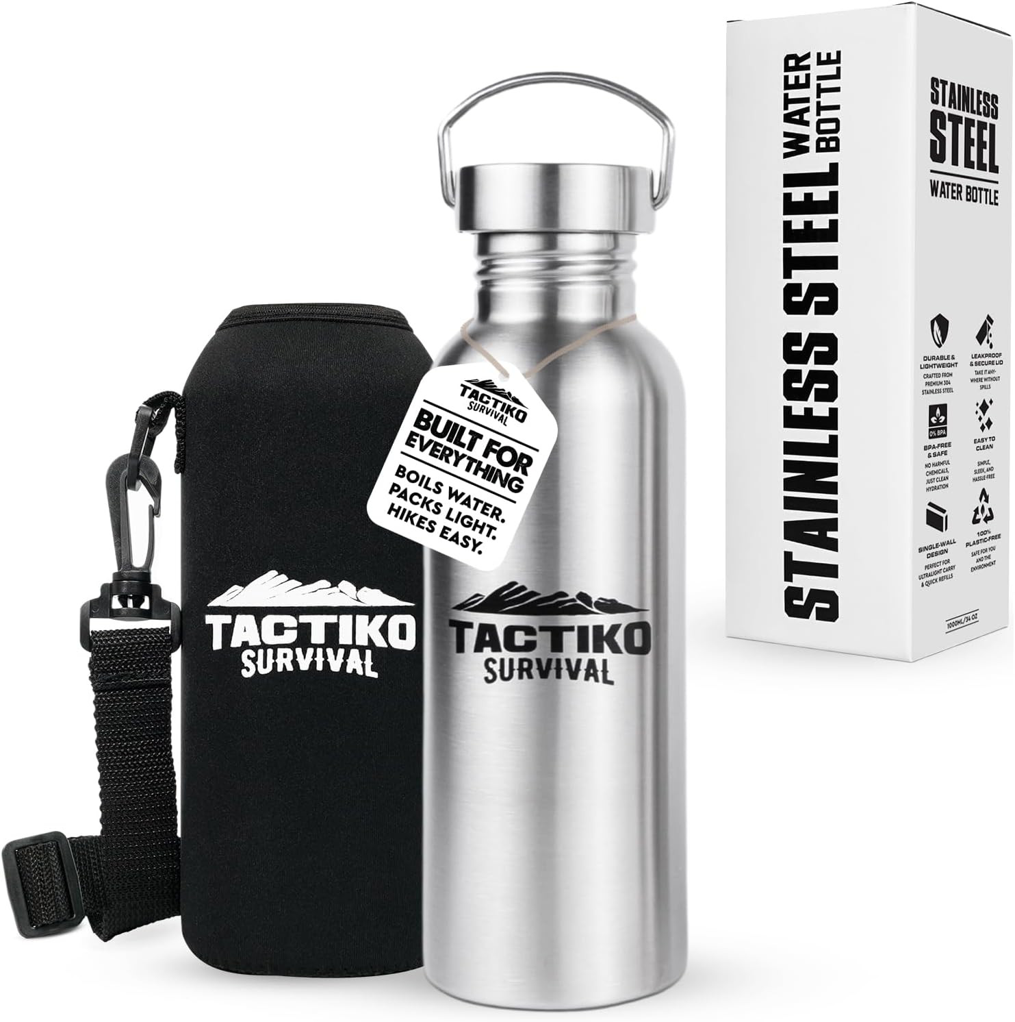 Stainless Steel Wide Mouth Water Bottle, Single Wall Boil-Safe, Leakproof, Bpa-F