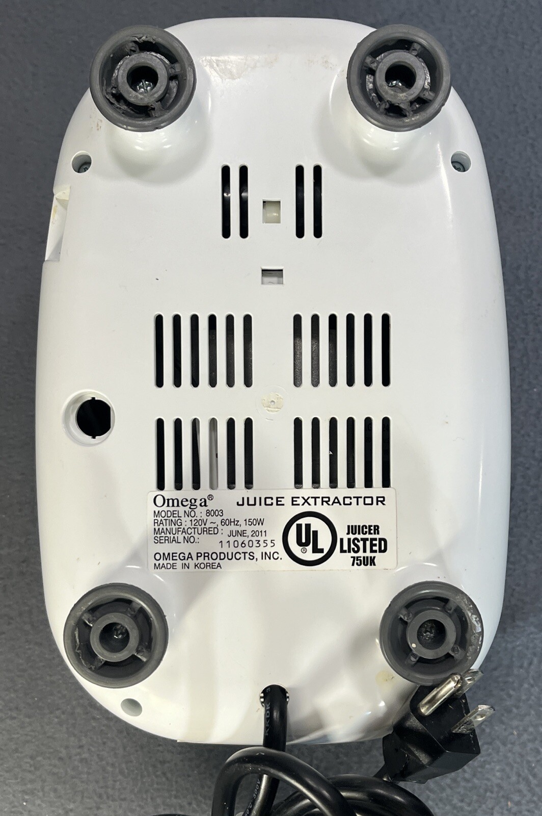 Omega Juicer 8003 Replacement Base Motor Unit Housing White Testing and Working