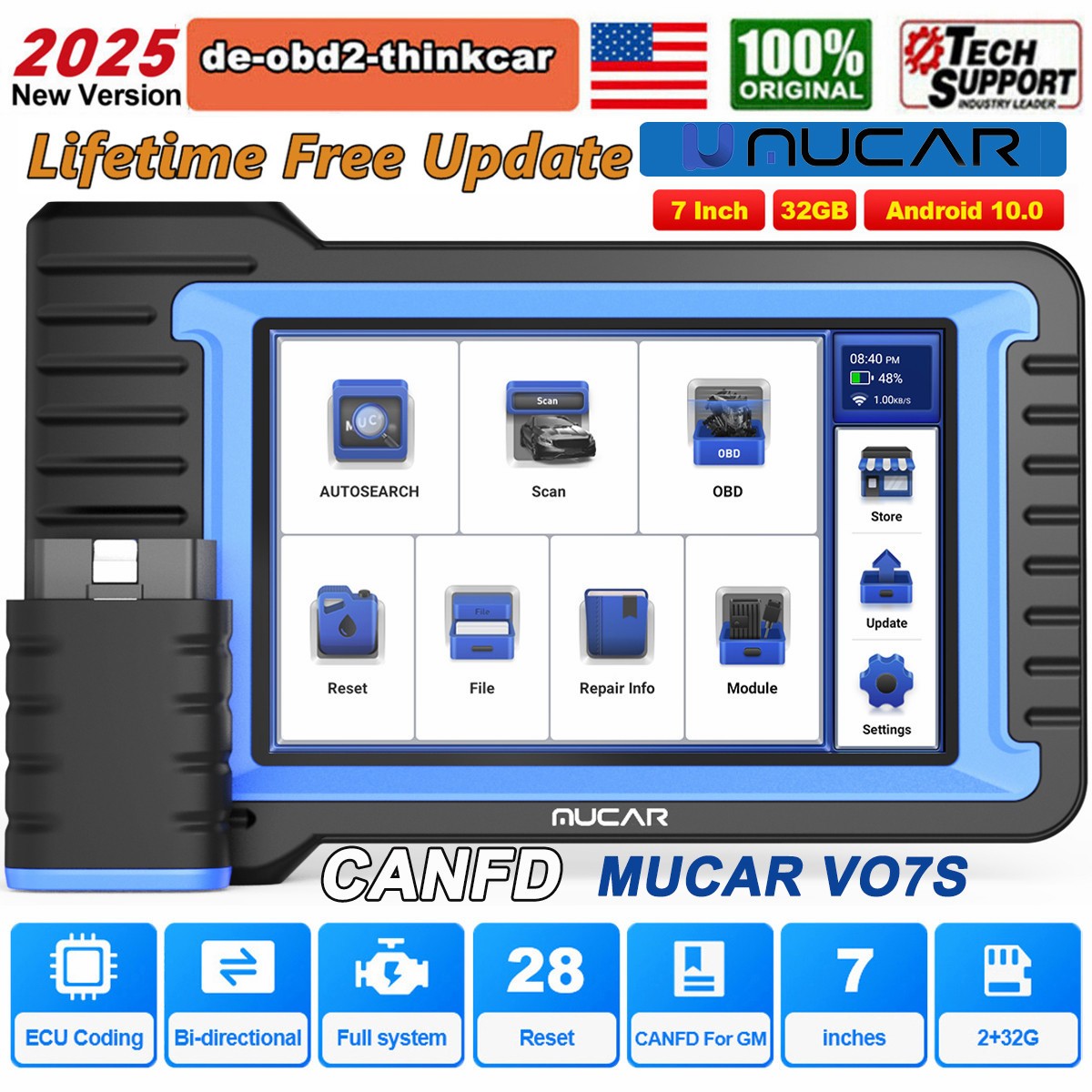 2026 MUCAR VO7S Bidirectional Car Diagnostic Scanner Tool All System K-ey Coding