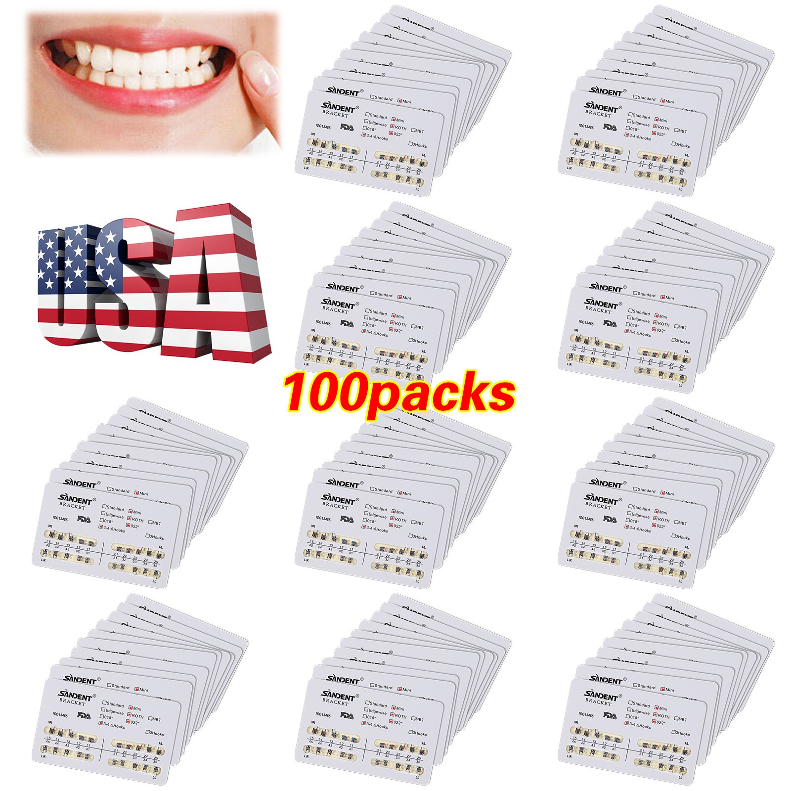 10-100 packs Dental Orthodontics Brackets Braces Mini Roth 022"Slot 345-Hooks #2