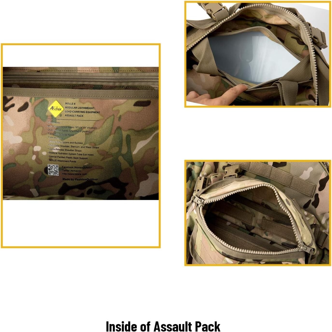 Military MOLLE 2 Tactical Assault Backpack, Rifleman 3 Day Pack, Multicam