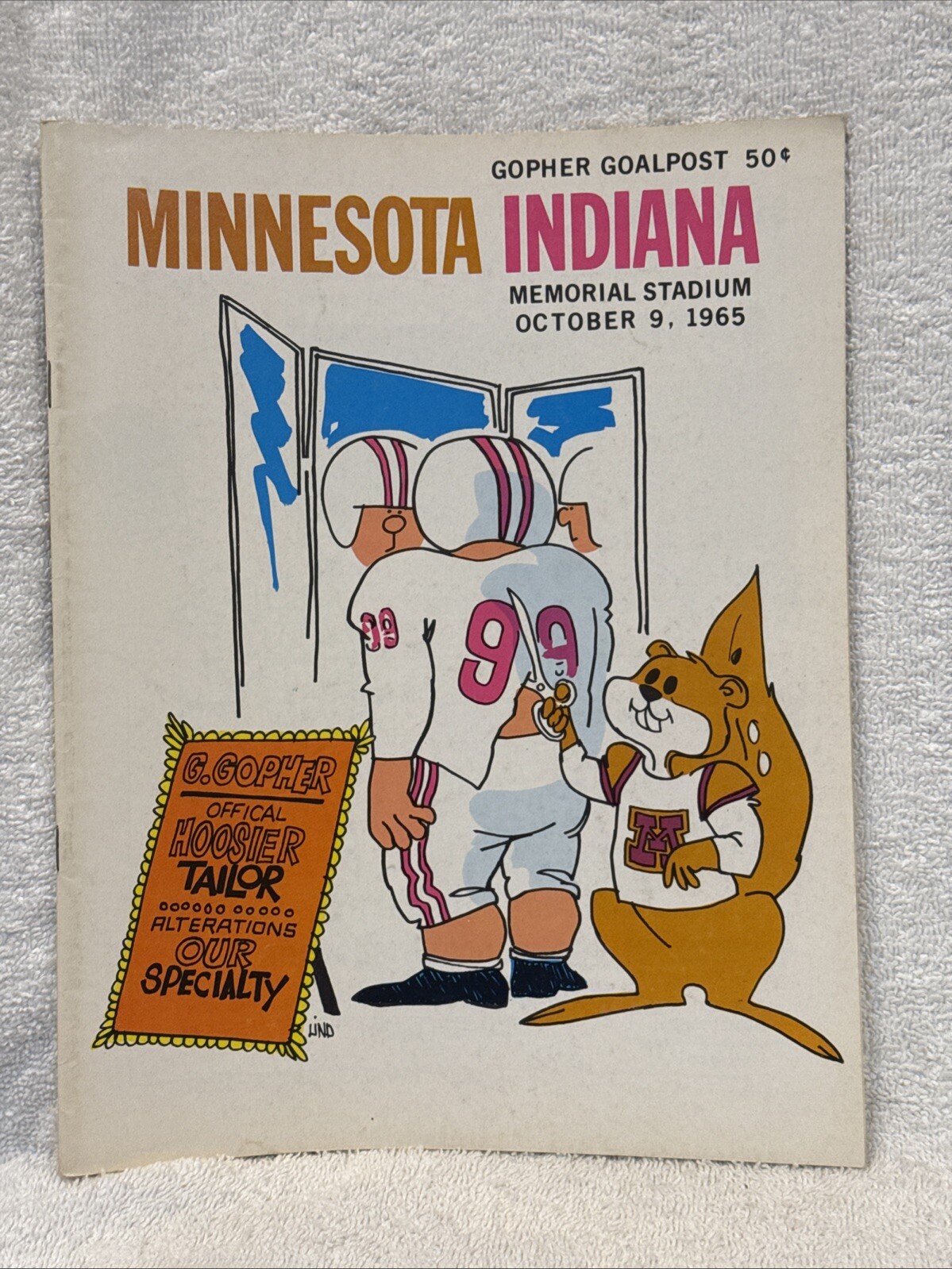VINTAGE Minnesota Gophers vs. Indiana Hoosiers 10-9-1965 Football Program, NMMT!
