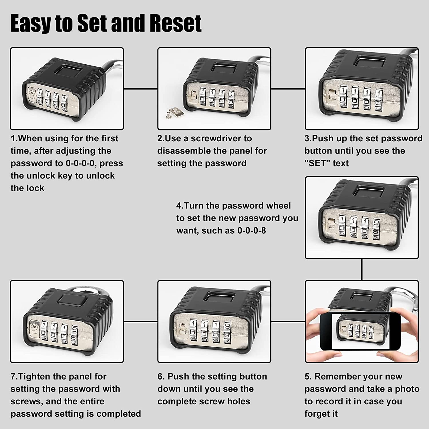 Heavy Duty Combination Padlock, Large Outdoor Padlock [One-Touch Unlocking] H...